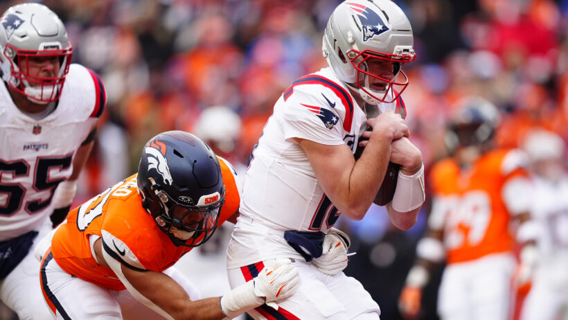 New England Patriots quarterback Drake Maye rushes for a TD