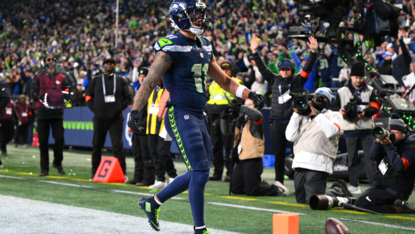 Seattle Seahawks wide receiver Jaxon Smith-Njigba celebrating a TD