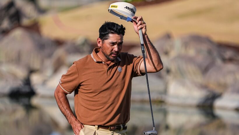 Jason Day tips his hat after finished 2nd at the American Express.