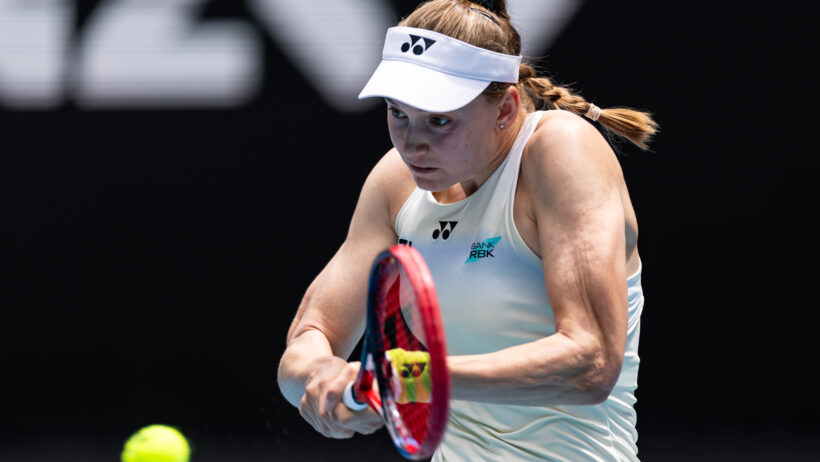 Elena Rybakina hitting ball