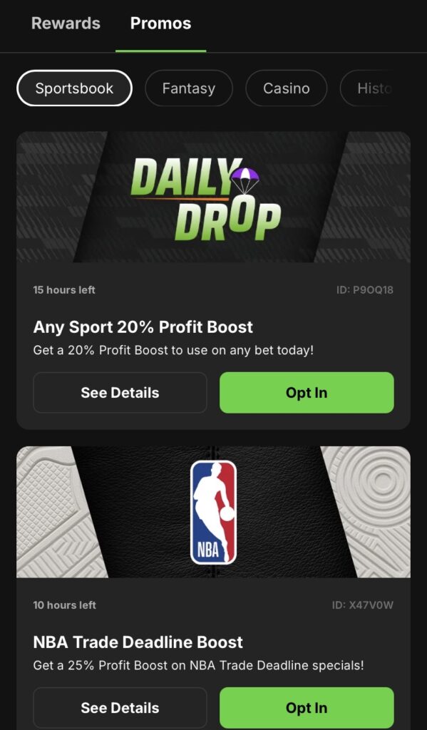 DraftKings Promo Code Rewards Center