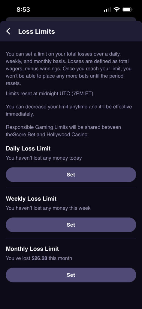 Hollywood Casino Loss Limits