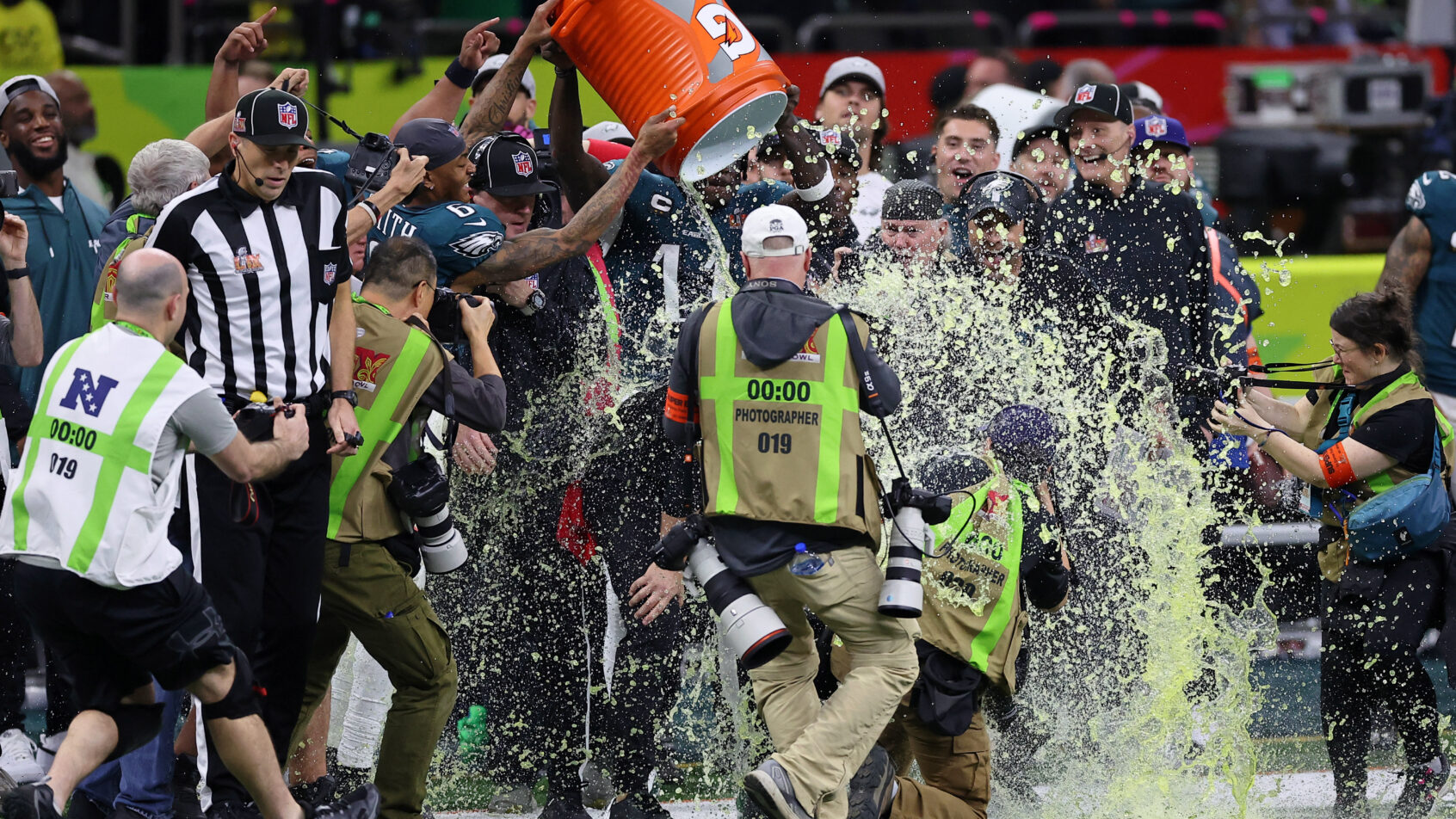 Philadelphia Eagles dump Gatorade on head coach Nick Sirianni