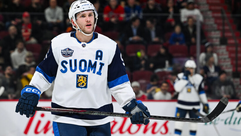 Team Finland forward Mikko Rantanen (96) looks on in warm-up