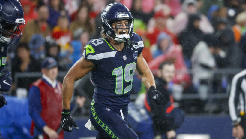 Seattle Seahawks wide receiver Jake Bobo celebrating a TD