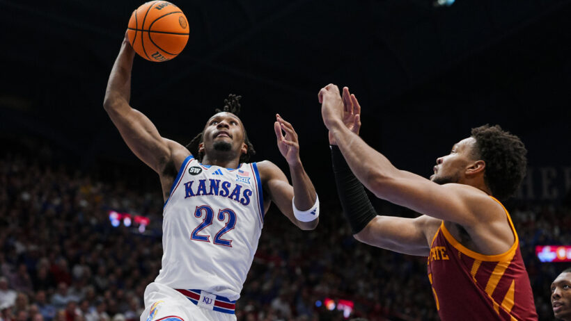 Darryn Peterson goes up for a dunk against Iowa State.