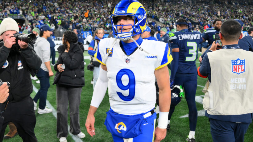 Los Angeles Rams quarterback Matthew Stafford walking off the field after a game