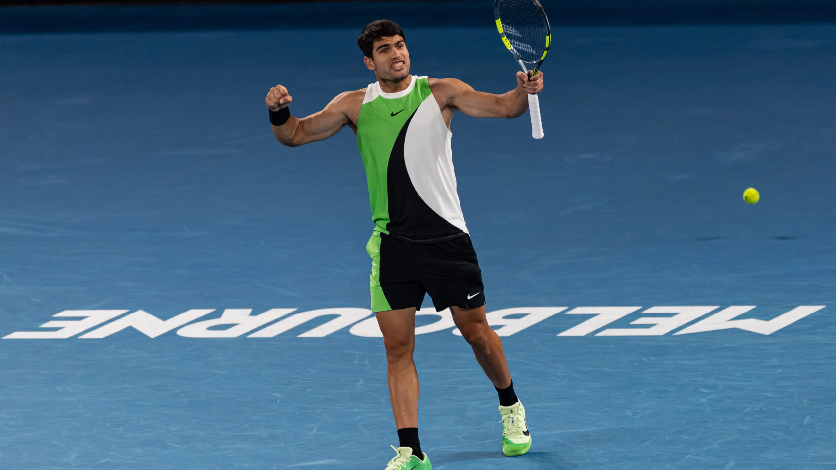 Carlos Alcaraz celebrates a win