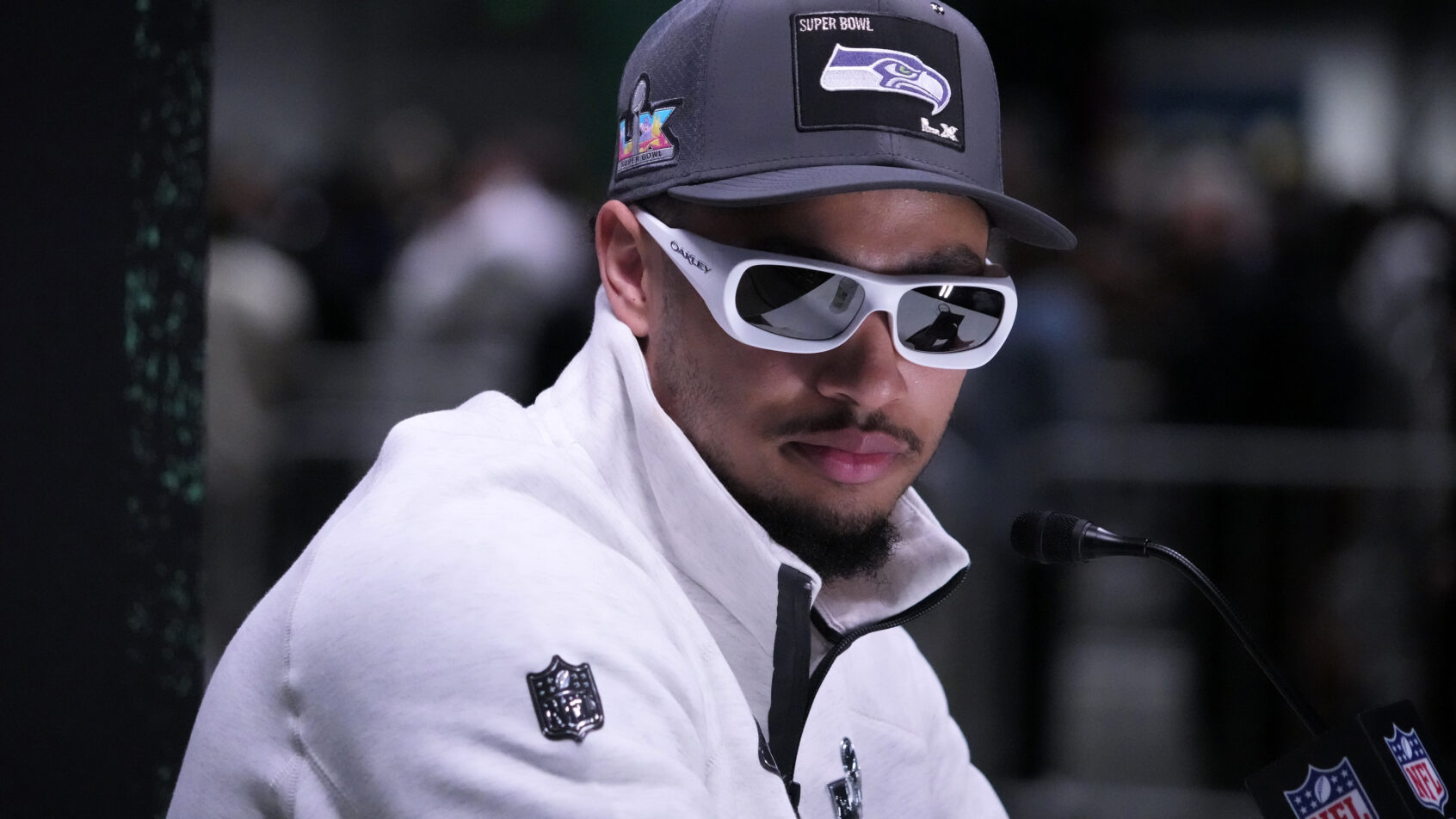 Jaxon Smith-Njigba speaking to the media