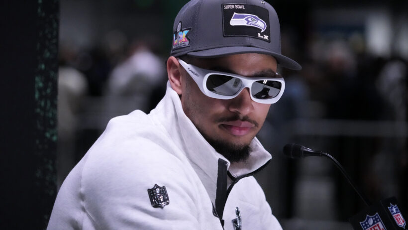 Jaxon Smith-Njigba speaking to the media