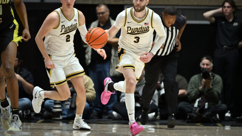 Purdue Boilermakers guard Braden Smith dribbling