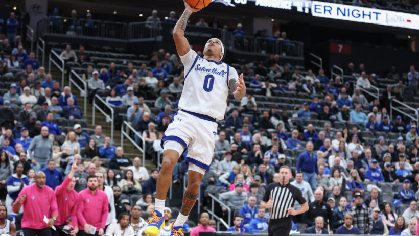Seton Hall Pirates guard Adam Clark shooting a layup