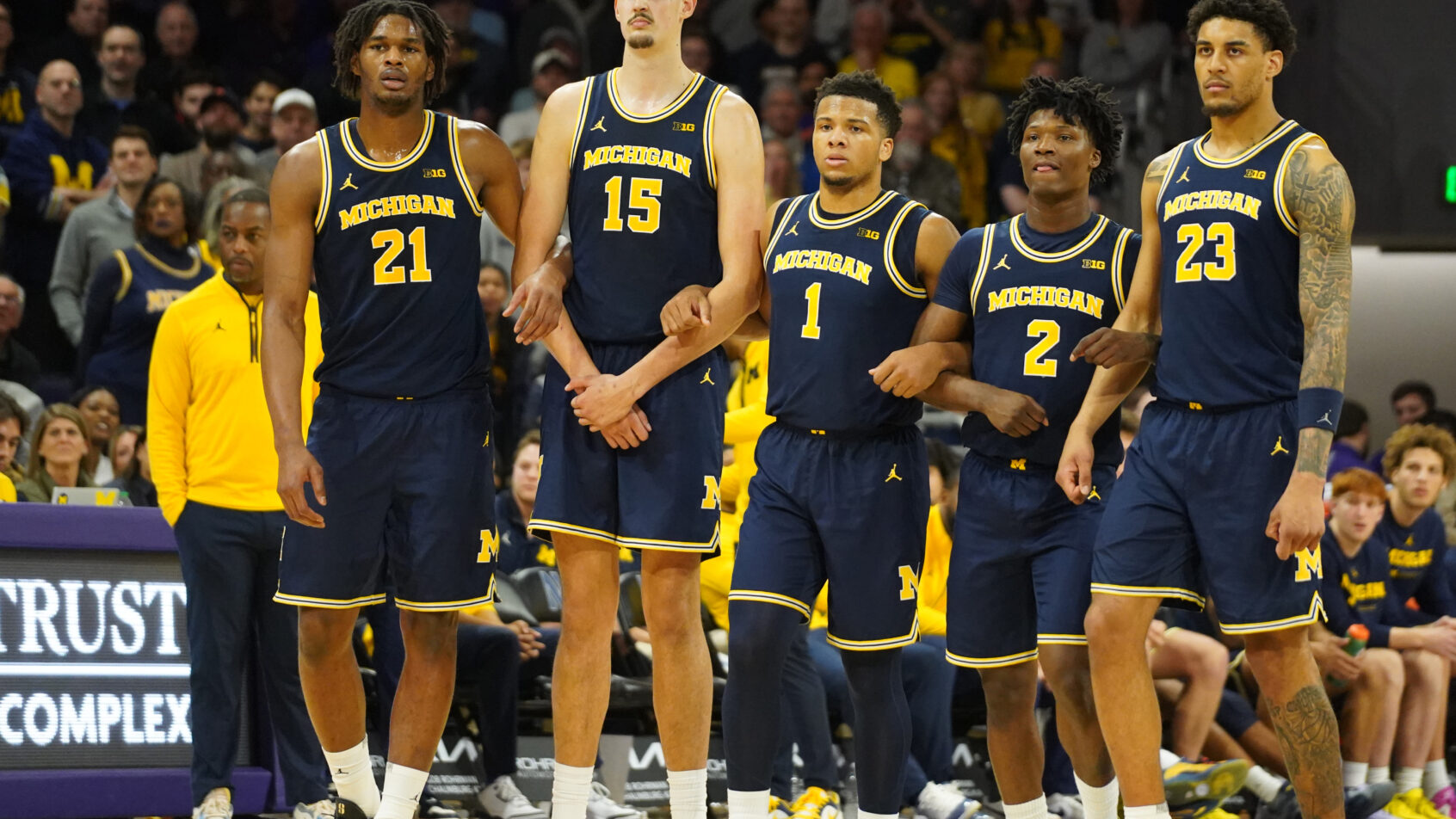 Michigan's starting five take the court versus Northwestern.