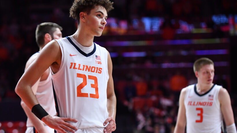 Illinois Fighting Illini guard Keaton Wagler stands arms akimbo