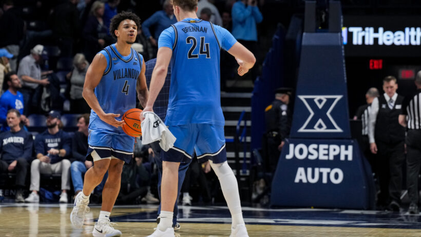 Villanova Wildcats guard Tyler Perkins warming up