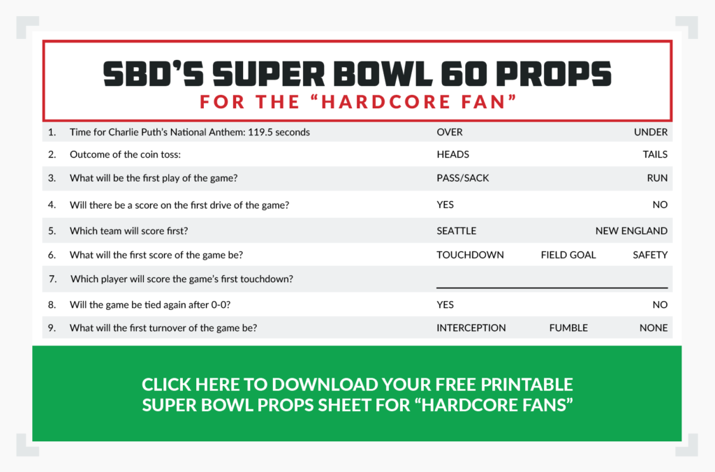 Super Bowl props sheet for the hardcore fan