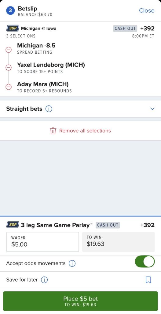 How to bet on March Madness. SGP bet slip