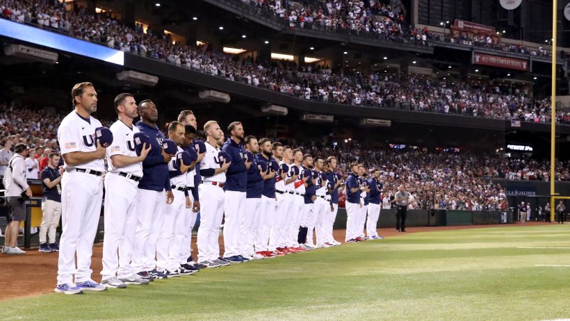 Team USA during the American national anthem