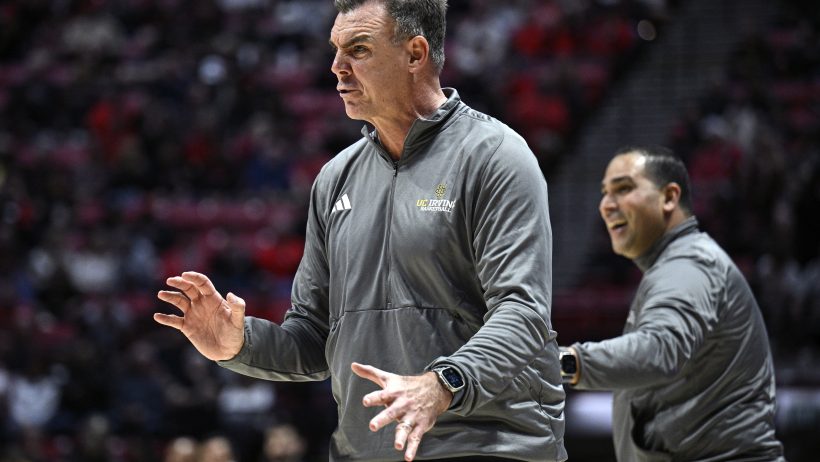 UC Irvine head coach Russell Turner barks instructions from the sidelines.