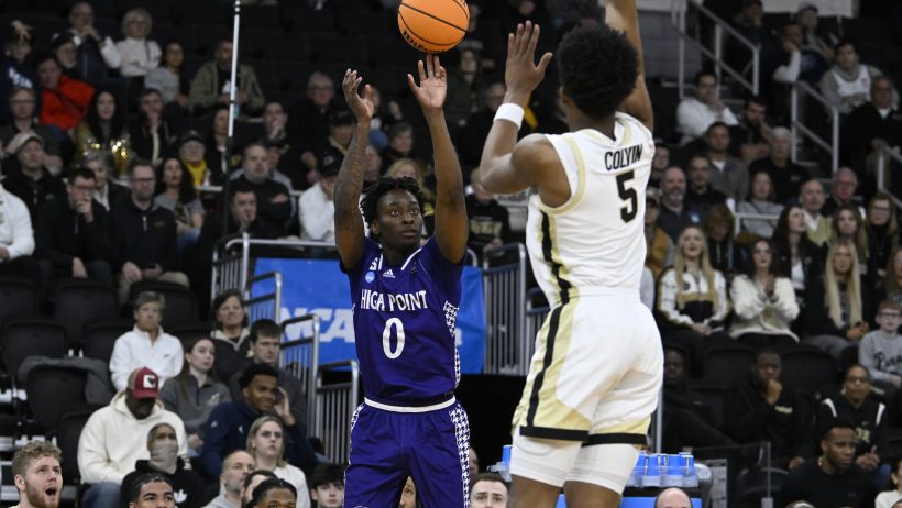 High Point Panthers forward Terry Anderson shooting a three