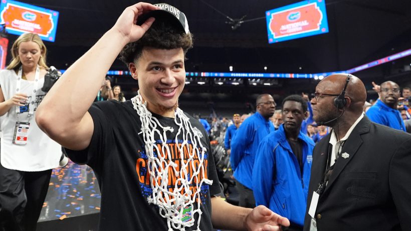 Florida Gators guard Walter Clayton Jr celebrates winning the national title in 2025