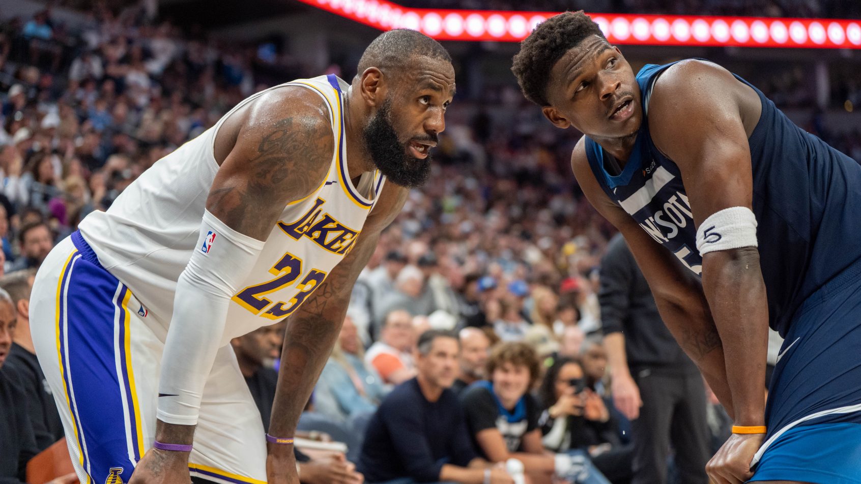 Anthony Edwards guarding LeBron James