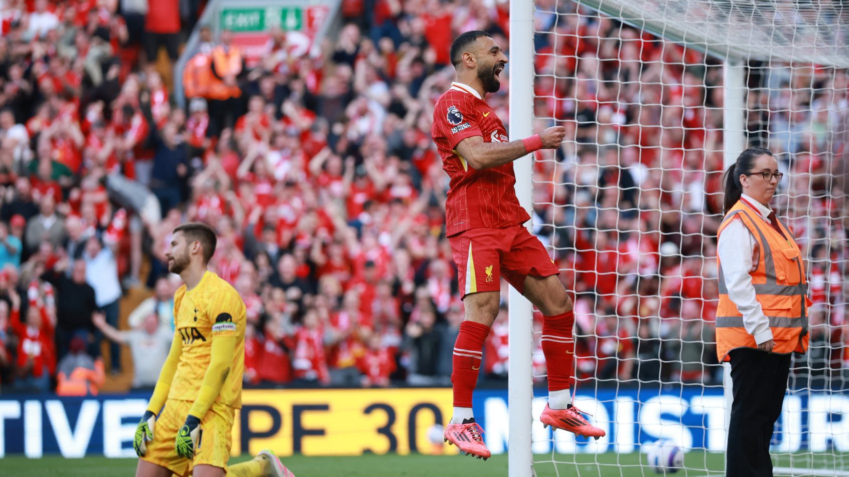 Liverpool player Mohamed Salah celebrates a goal