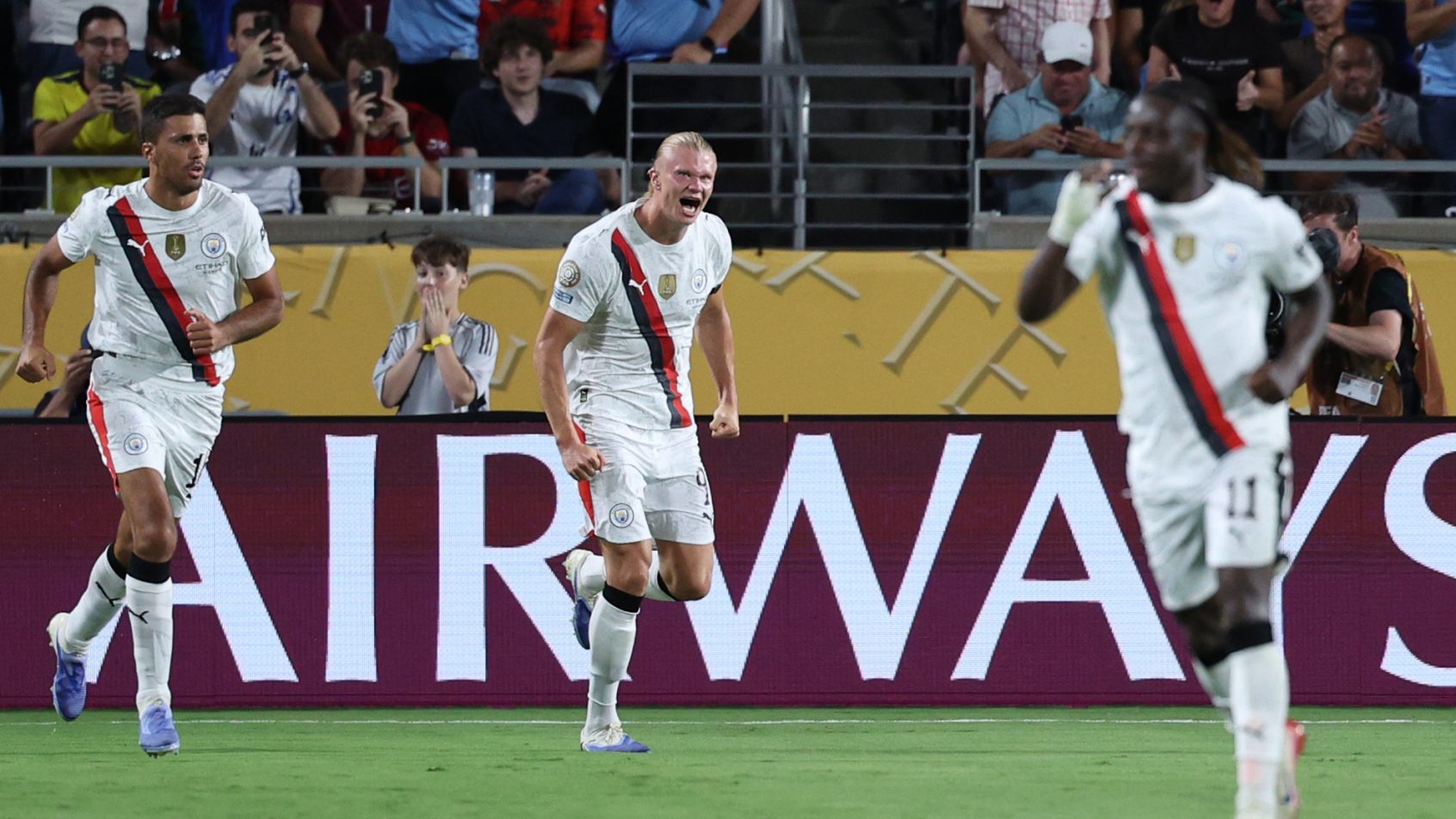 Manchester City forward Erling Haaland celebrates a goal
