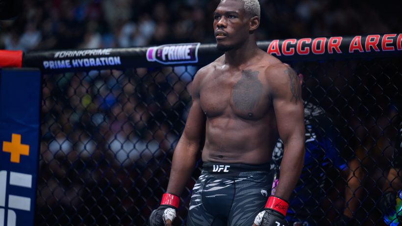 Bolaji Oki stands in the Octagon prior to a fight.