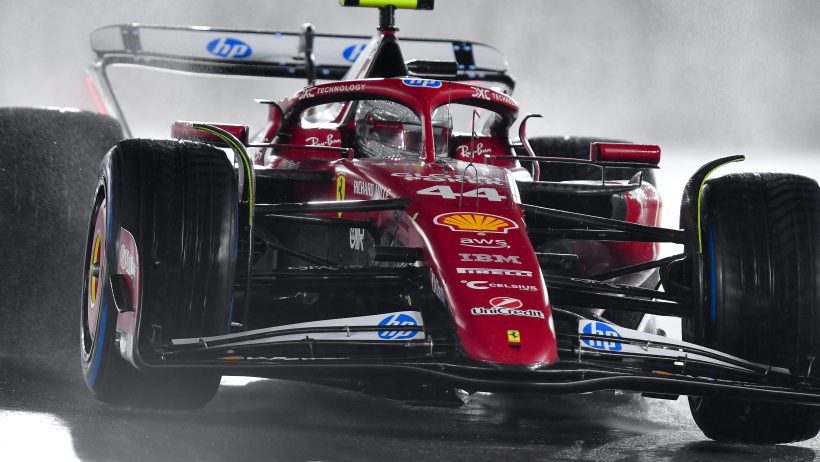 Lewis Hamilton on-track in 2025 Las Vegas qualifying.