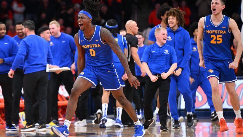 Hofstra celebrates a victory over Syracuse.