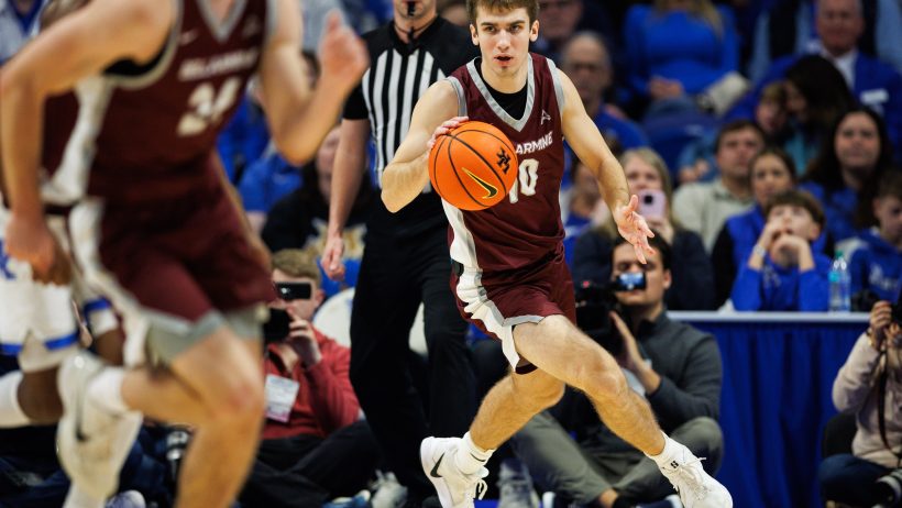 Bellarmine Knights guard Grant Whitaker dribbling