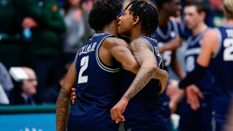 Utah State celebrates a victory over the Colorado State Rams.