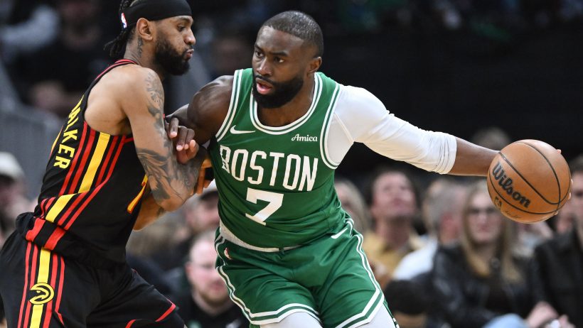 Jaylen Brown drives to the basket