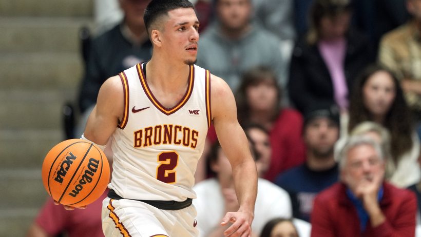 Santa Clara Broncos guard Sash Gavalyugov dribbling