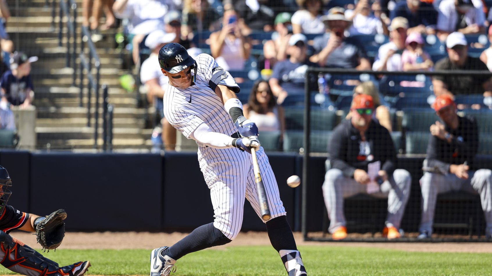 Aaron Judge hits a home run against the Detroit Tigers.