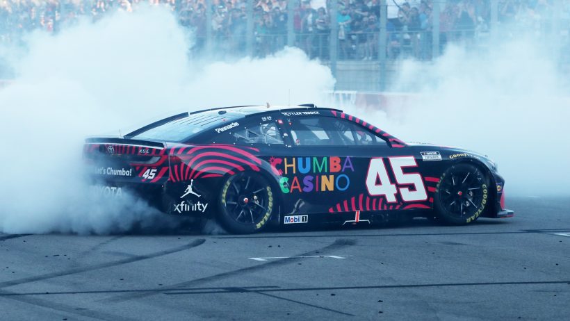 Tyler Reddick doing a burnout after winning COTA 2026.
