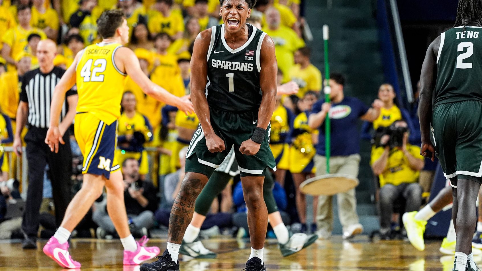 Michigan State guard Jeremy Fears Jr yelling