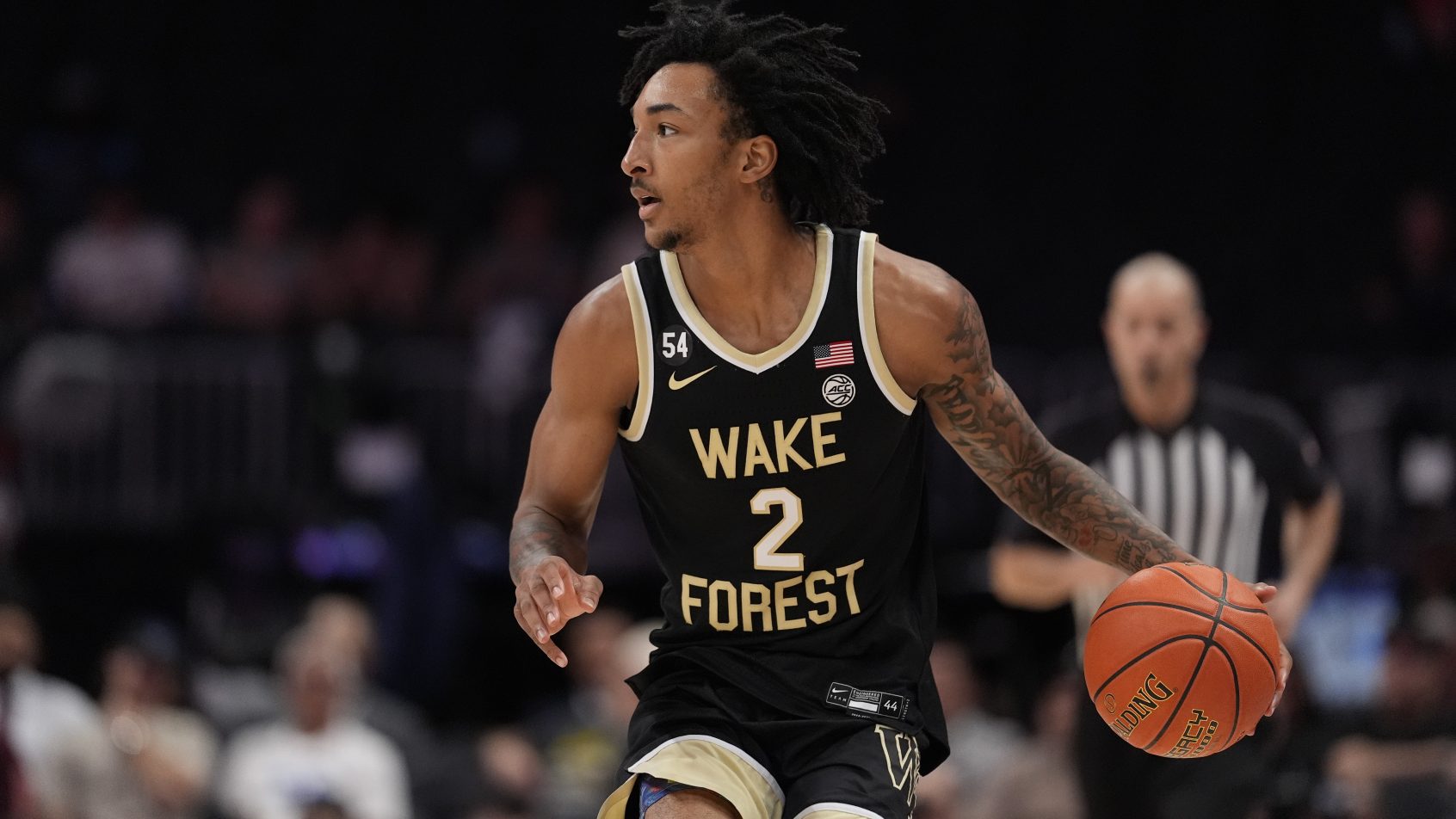 Wake Forest Demon Deacons forward Juke Harris with the ball