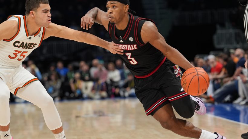 Ryan Conwell drives to the hoop in an ACC Tournament game vs Miami.