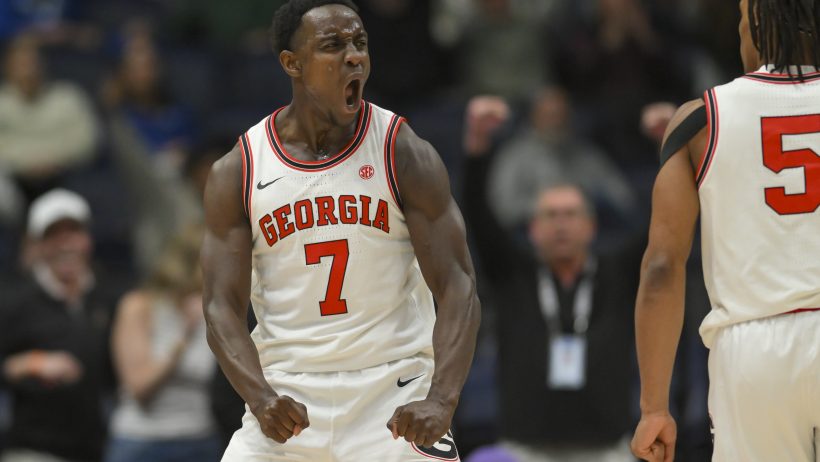 Justin Bailey celebrates a 3-point versus Mississippi in the SEC Tournament.