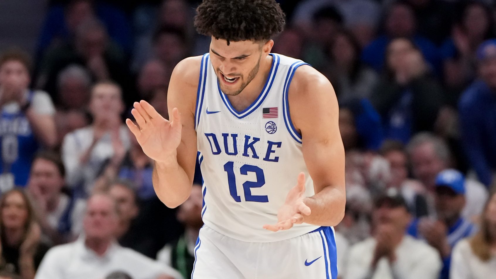 Cameron Boozer celebrates a bucket versus Virginia in the ACC Tournament Final.