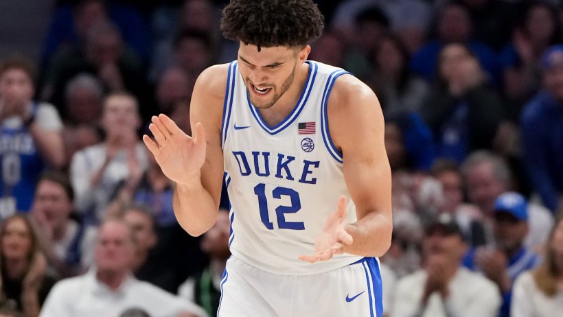 Cameron Boozer celebrates a bucket versus Virginia in the ACC Tournament Final.