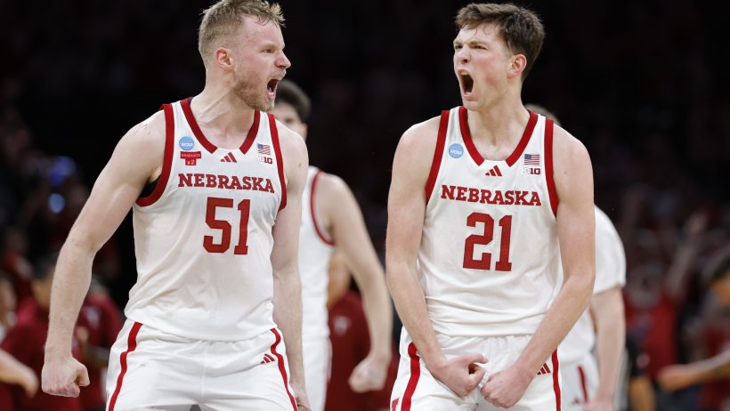 Nebraska Cornhuskers forwards Rienk Mast and Pryce Sandfort