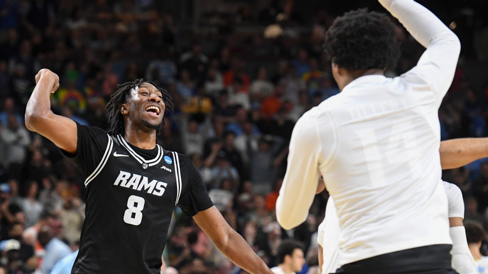 VCU Rams forward Michael Belle celebrating a win