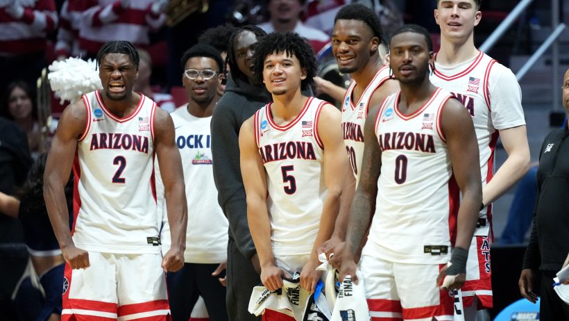 The Arizona bench celebrates during their 1st Round blowout win versus LIU.