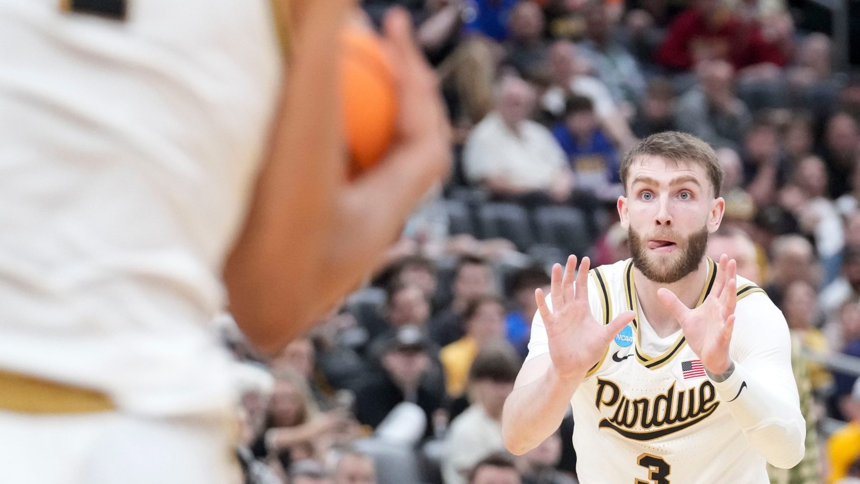 Purdue Boilermakers guard Braden Smith calling for a pass