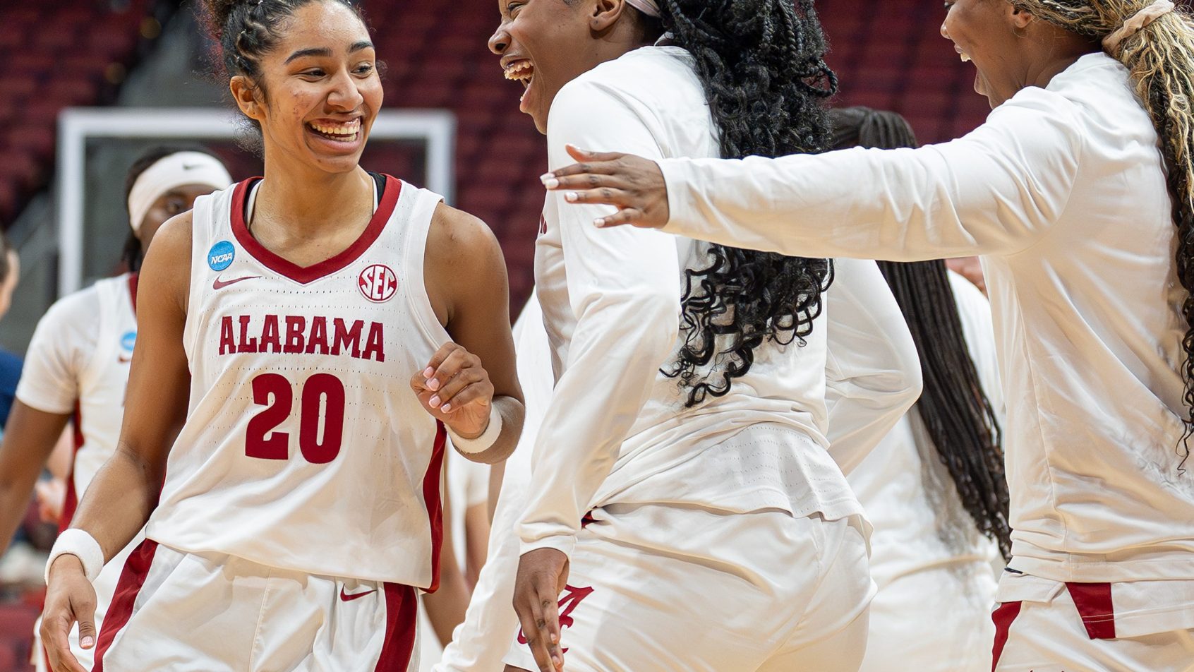 Alabama celebrates during their 1st Round victory over Rhode Island at the Women's NCAA Tournament.