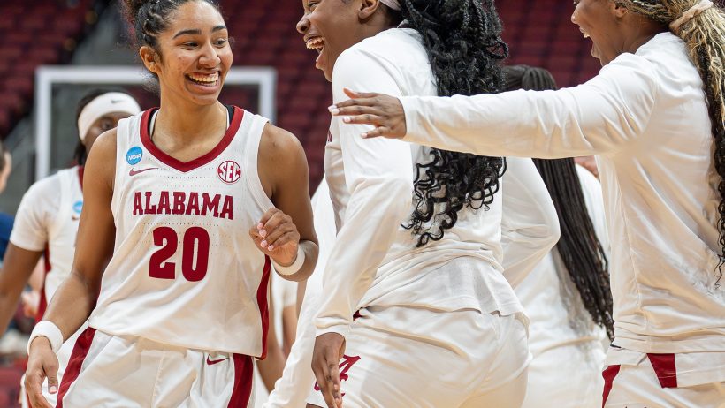 Alabama celebrates during their 1st Round victory over Rhode Island at the Women's NCAA Tournament.