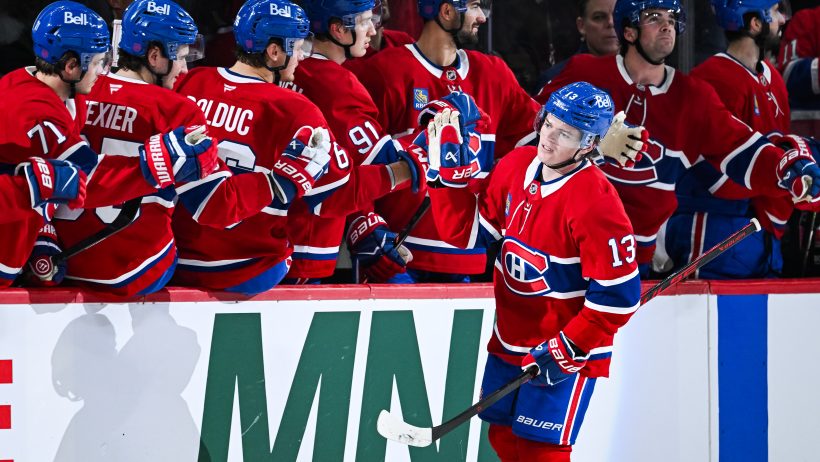 Cole Caufield celebration